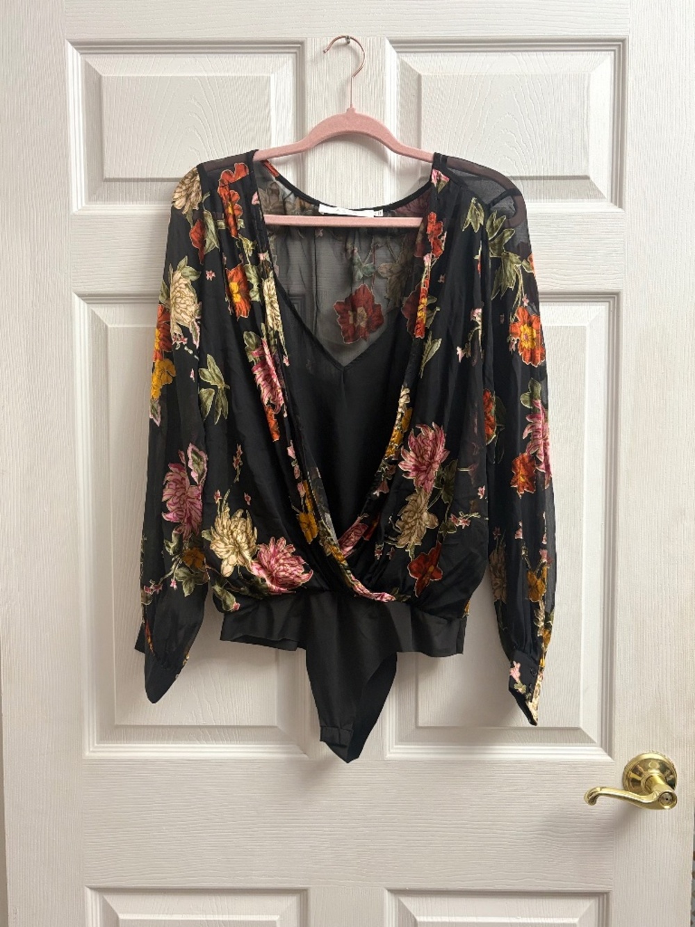 Women's ASTR The Label Black Floral Wrap New Bodysuit